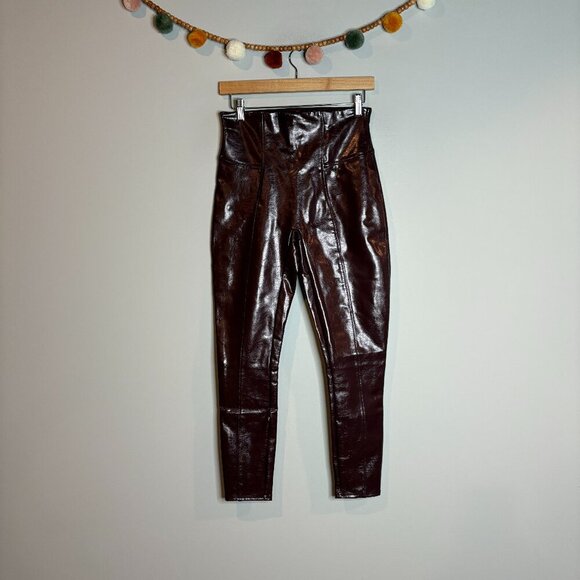 SPANX Faux Patent Leather Leggings Ruby Burgundy - Picture 2 of 6